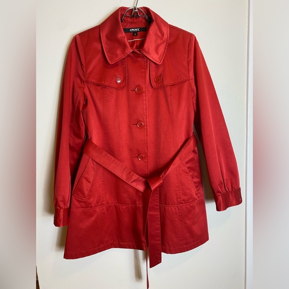 Vintage DKNY Adorable Red Trench Coat - Picture 1 of 8